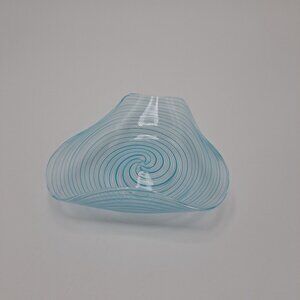 Murano Glass Spiral Design Pin Dish Blue Clear Glass Home Decor